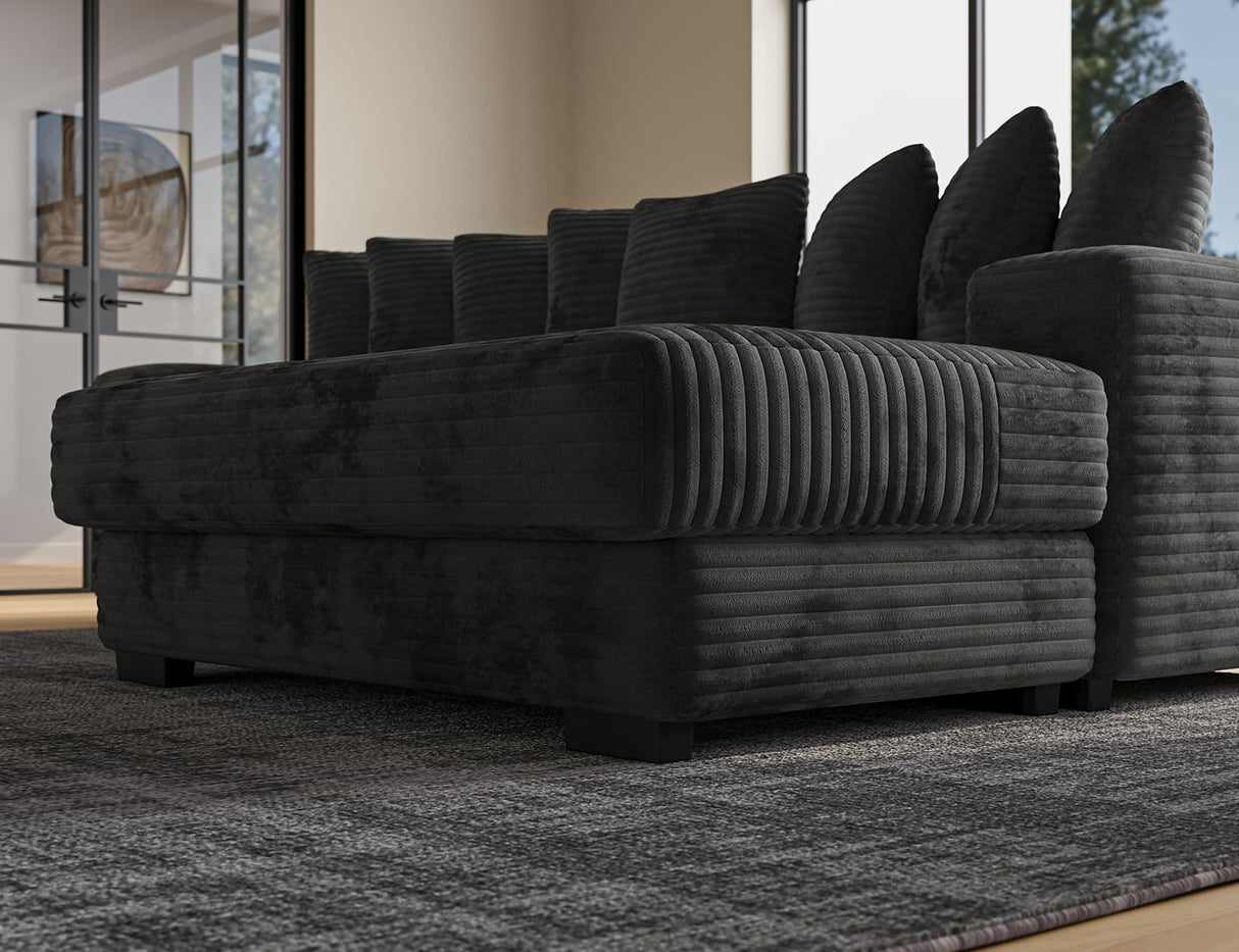 ohllob 110" Modular Sectional Sofa, L Shaped Couch with Chaise Lounge, Fluffy Corduroy Cloud Couch with Deep Seat for Living Room (Black) ohllob