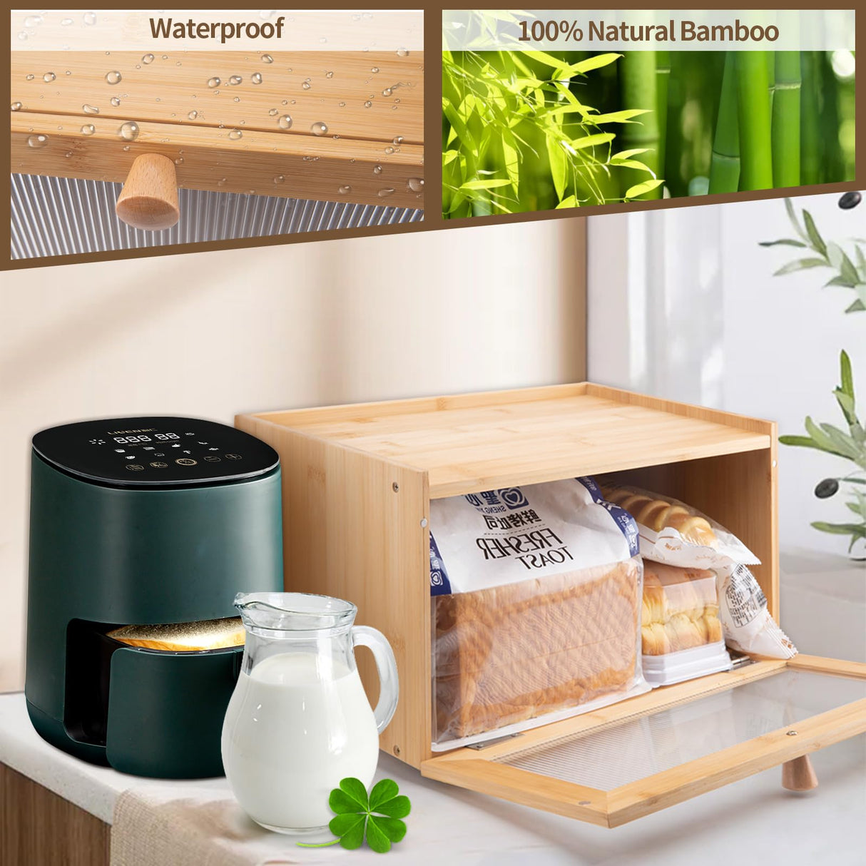 LEIMO KPARTS Bread Storage Farmhouse Bread Box For Kitchen Countertop,Single Layer Bamboo Wooden BreadBox Large Capacity Bin Bread Holder For Kitchen Counter Bread Container LEIMO KPARTS