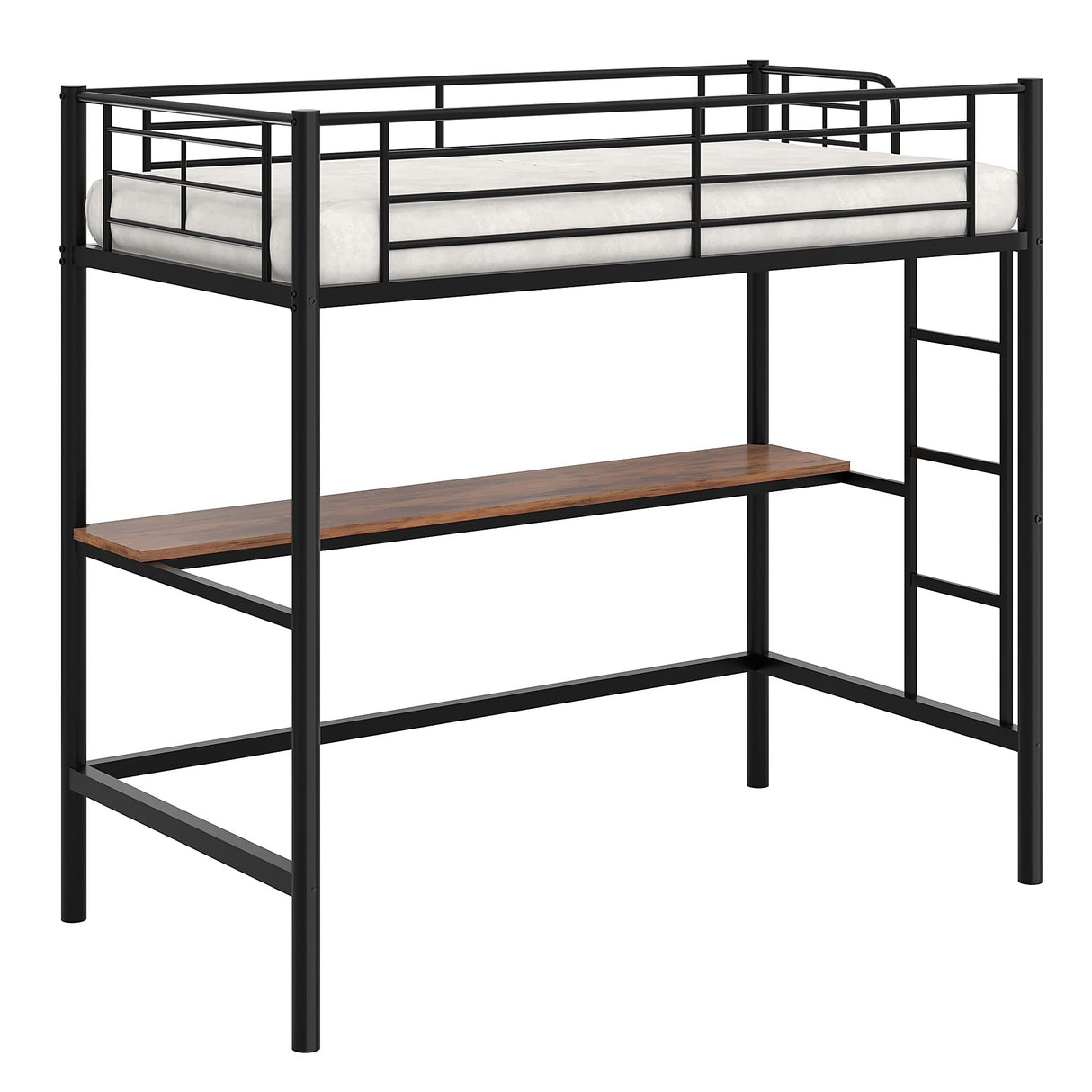 VECELO Loft Bed Twin Size with Desk, Metal Bedframe with Removable Ladder and Safety Guardrail, No Box Spring Needed, Space Saving, Noise Free, Dark Black VECELO