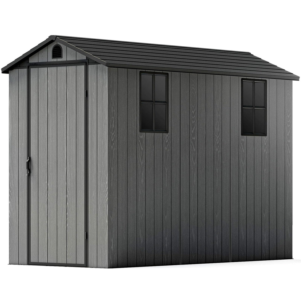 Patiowell 4 x 8 FT Plastic Outdoor Storage Shed with Floor, Resin Outside Shed with Windows and Lockable Door for Backyard Garden Patio Lawn, Easy Installation, Dark Gray (Fit-it Shed) Patiowell