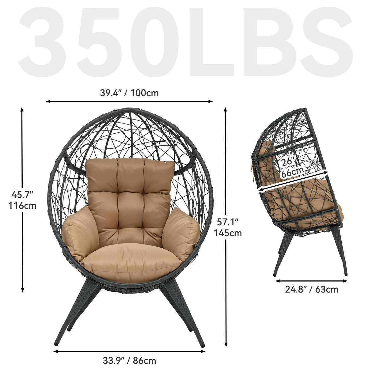 YITAHOME Large Wicker Egg Chair with Stand for Indoor and Outdoor, Cushion, and Adjustable Leveling Feet, Large Lounger for Garden, Patio, Balcony, Backyard,Supports up to 330lbs, Beige YITAHOME