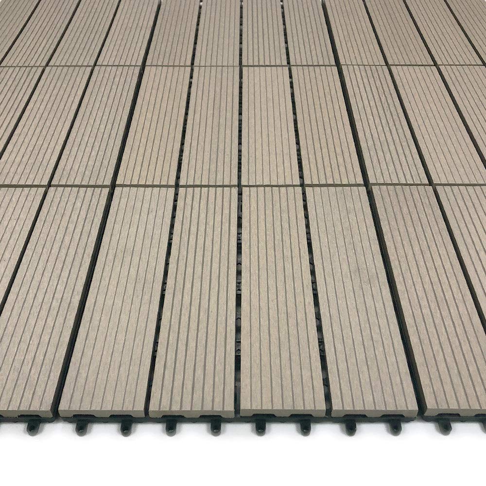RevTime Easy DIY Wood-Plastic Deck Tiles 12" x 12" x 3/4”, Outdoor Garden, Interlocking Outdoor Deck Floor, Patio Area, Patio Paver, Gray (9 pcs in a Pack) RevTime