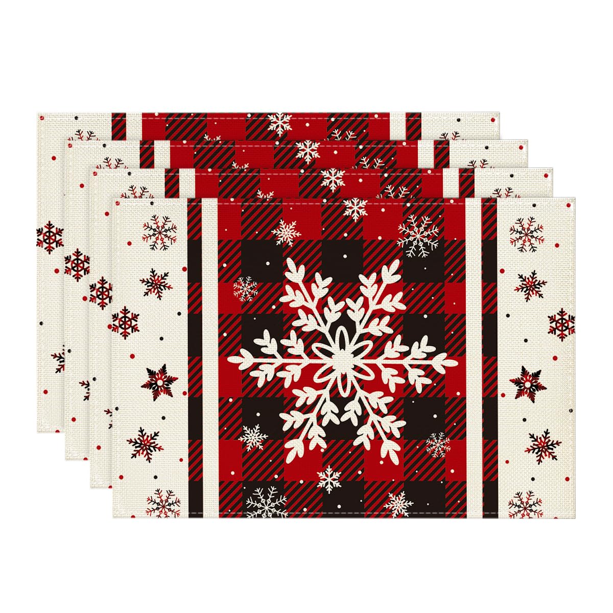 Artoid Mode Buffalo Plaid Snowflakes Winter Placemats Set of 4, 12x18 Inch Christmas Table Mats for Party Kitchen Dining Decoration Artoid Mode