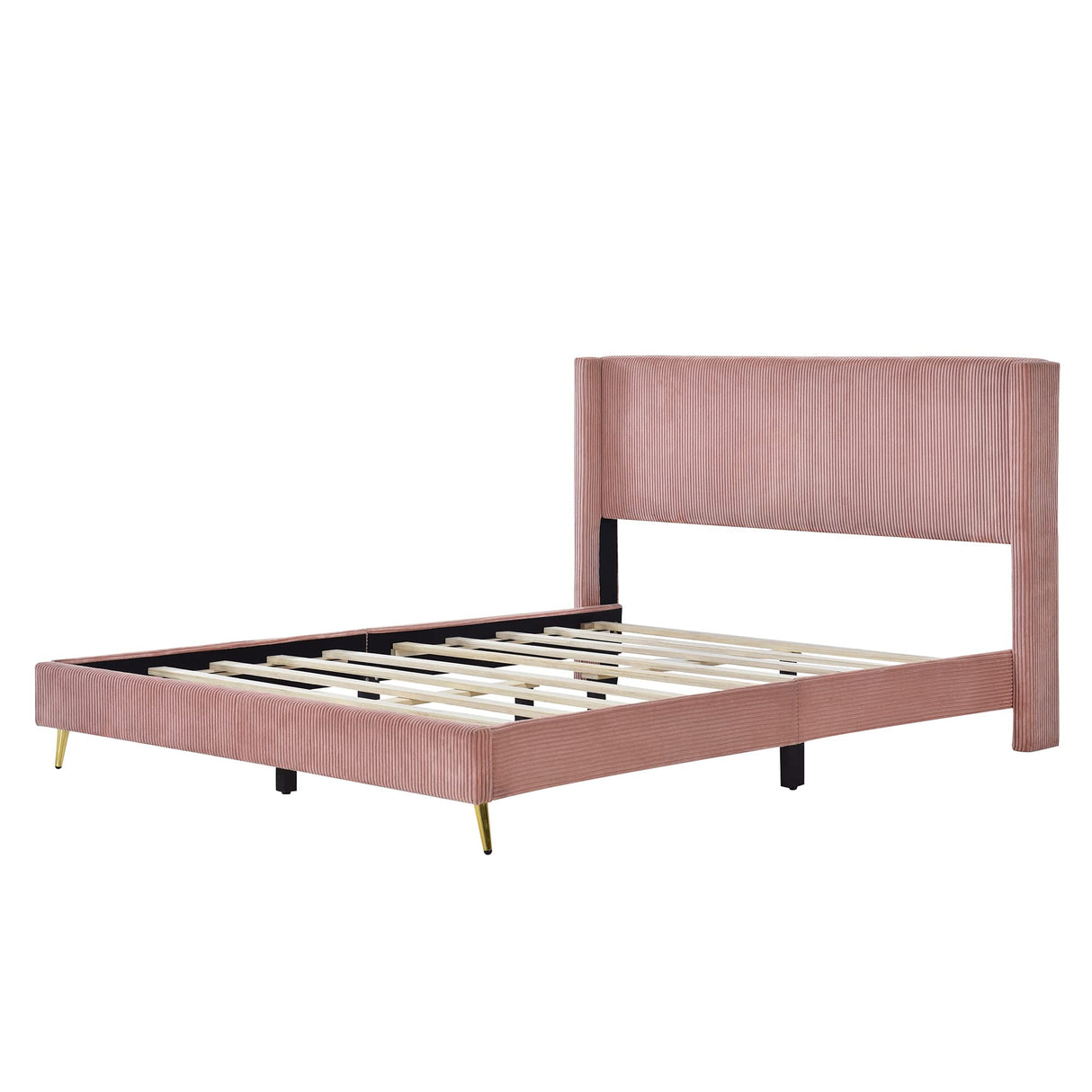 Harper & Bright Designs Pink Corduroy Queen Platform Bed Frame with Headboard and Strong Wooden Slats, Non-Slip and Noise-Free, Upholstered Queen Size Bed Frame for Bedroom, No Box Spring Needed Harper & Bright Designs
