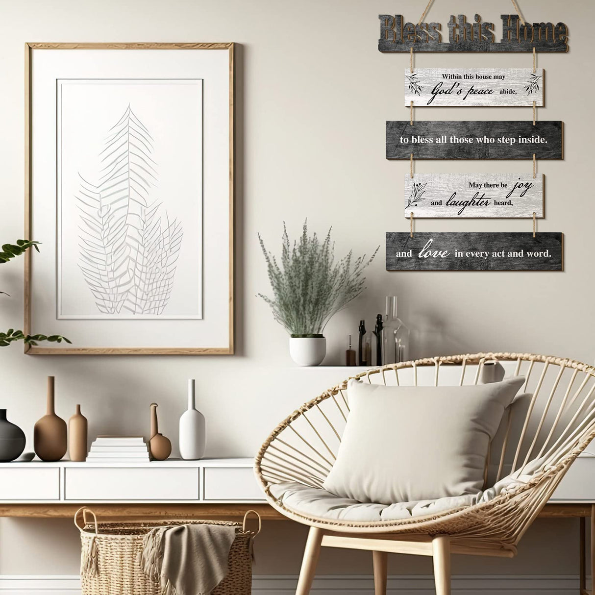 Xuhal Bless This Home Wall Decor Religious House Warming Gift Farmhouse Wooden God Sign Wood Rustic Blessing Plaque for Bedroom Living Room Kitchen Wall Art(Gray White) Xuhal