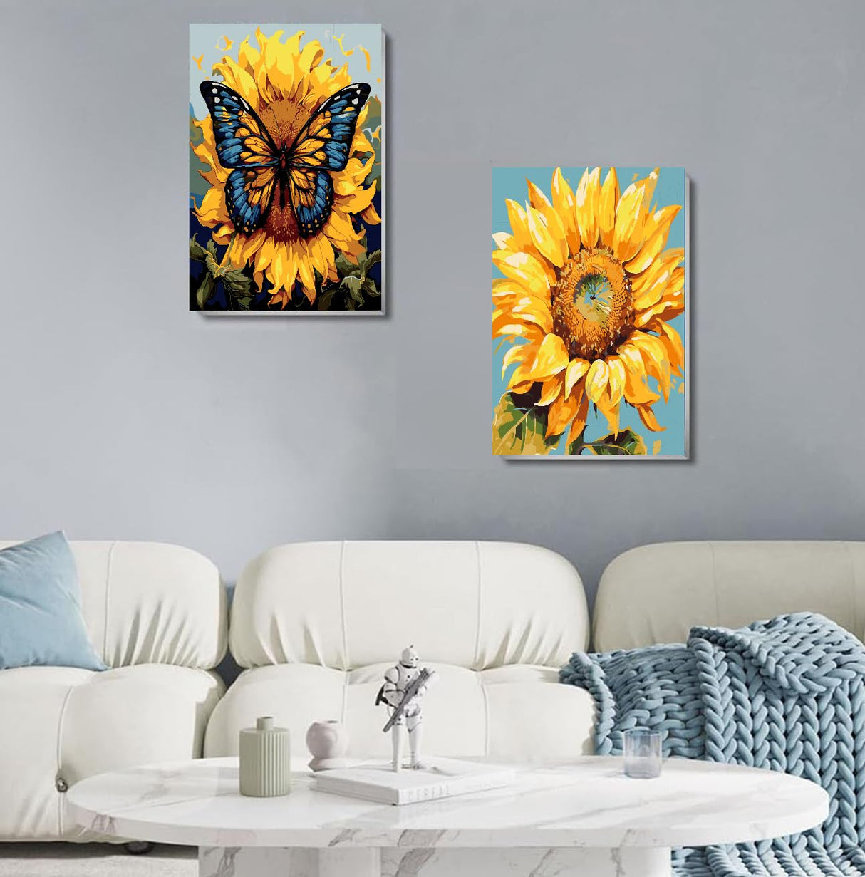 2 Pack Framed Paint by Numbers Kit for Adults - with Wooden Easel, Sunflowers Paint by Numbers Kit for Adults Framed, DIY Butterfly Paint by Numbers with Frame for Home Wall Decor 8x12 Inch askkqtx