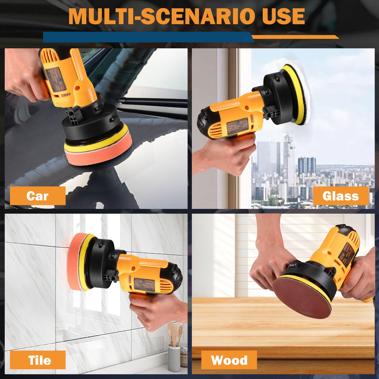 CJC Buffer Polisher - 110V 600W Variable Speed Polisher Machine - Random Orbital Polisher Buffer,For Floor,Car,Furniture,Metal for waxing and polishing with Professional Buffing and Polishing Kit cjc