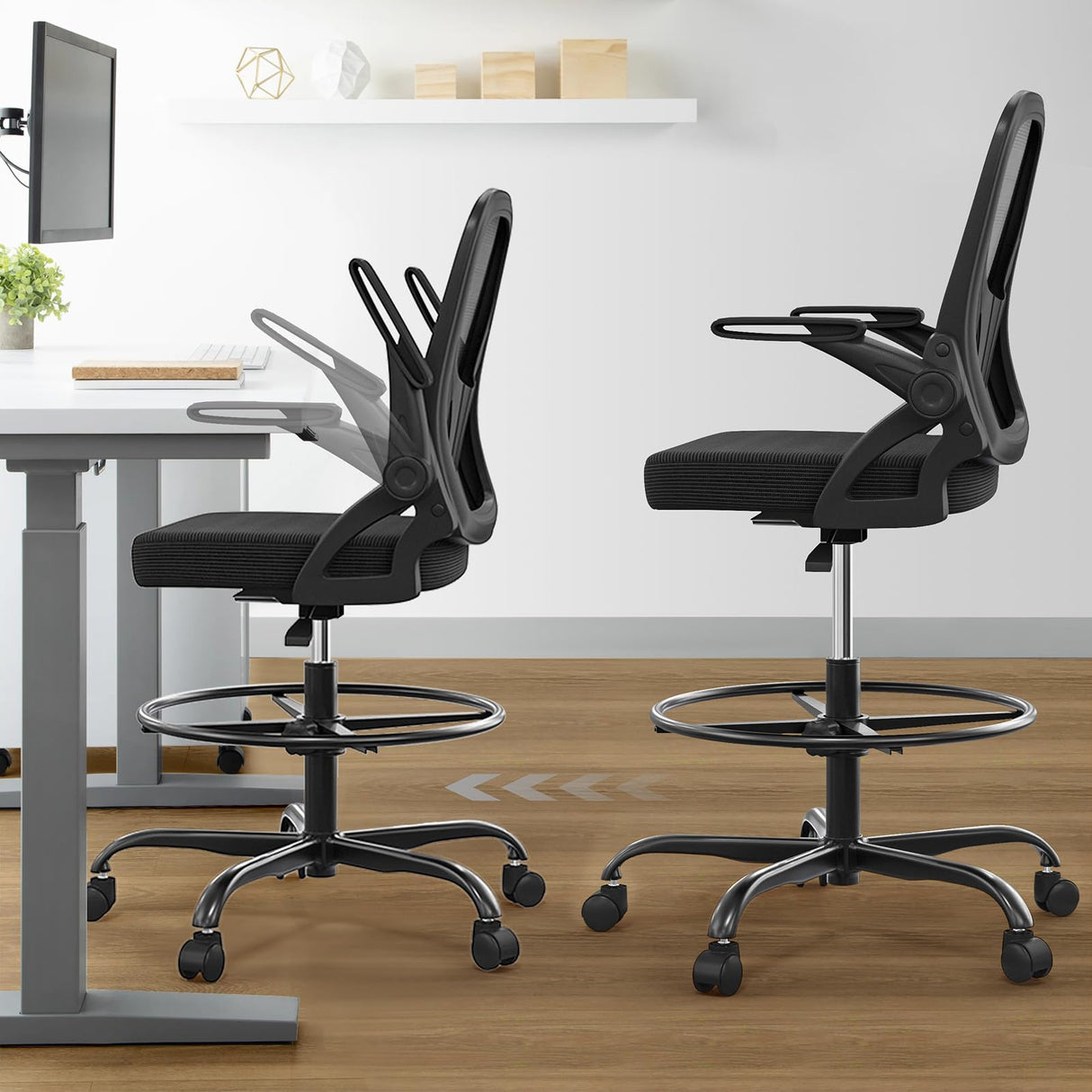 Alolo Drafting Chair with Flip-up Armrests,Tall Office Chair Adjustable Height and Ergonomic Standing Desk Chairs with Lumbar Support and Adjustable Footrest Ring(Black) Alolo