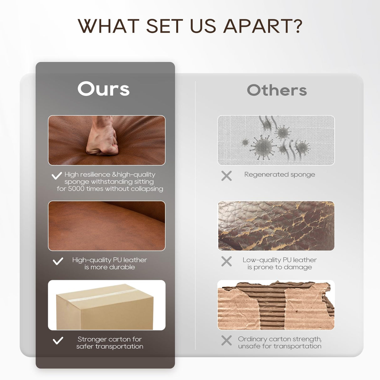 COLAMY 95" Oversized PU Leather Sofa, Comfy Sofa Couch with Extra Deep Seats, Wide Arm, Down Filled 3-Seater Modern Sofa for Living Room, Apartment Lounge-Auburn COLAMY