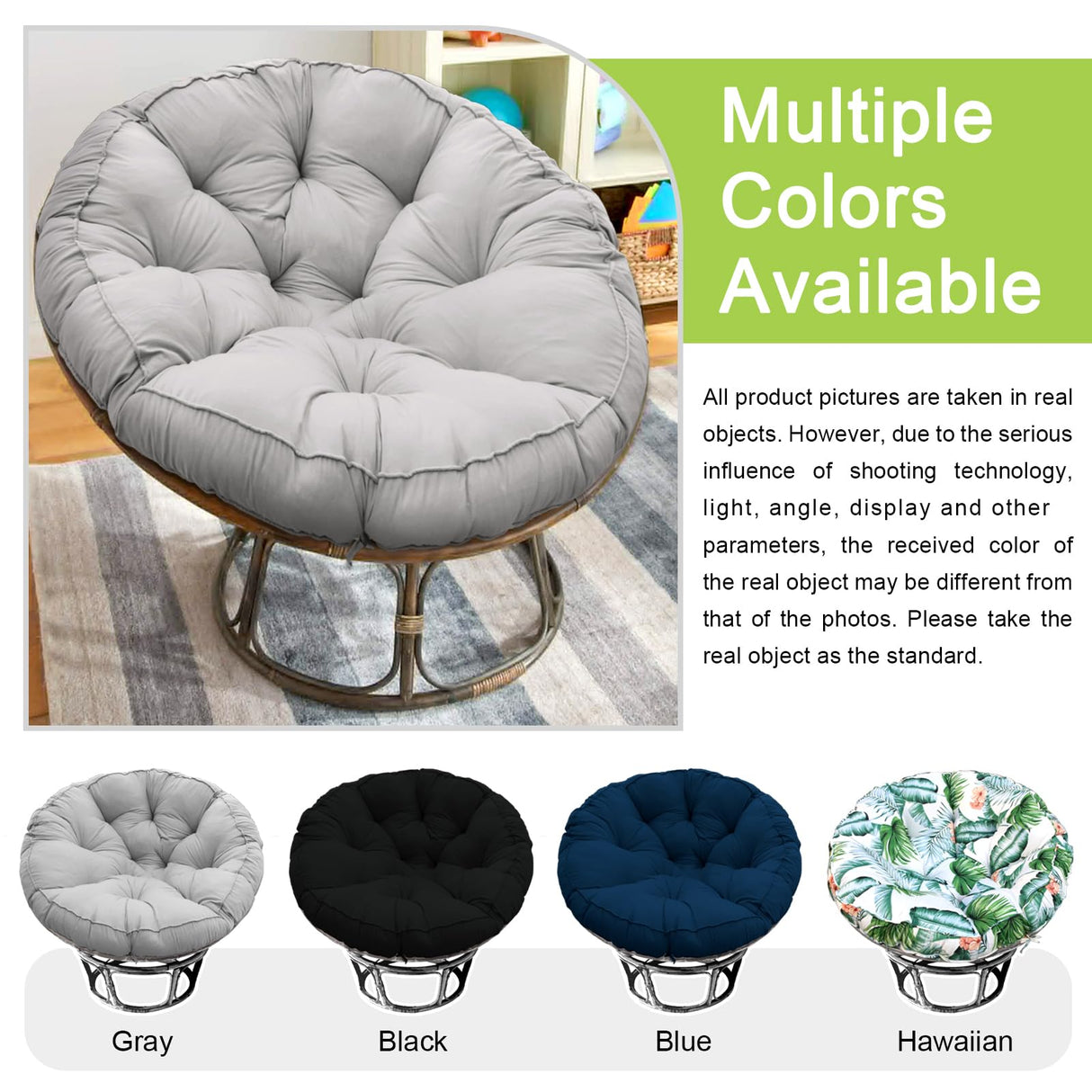 Bextile Papasan Chair Cushion, Papasan Cushion Only, 52 inch Papasan Cushion, Thickened Overstuffed Round Cushion (Gray, 52in) Bextile