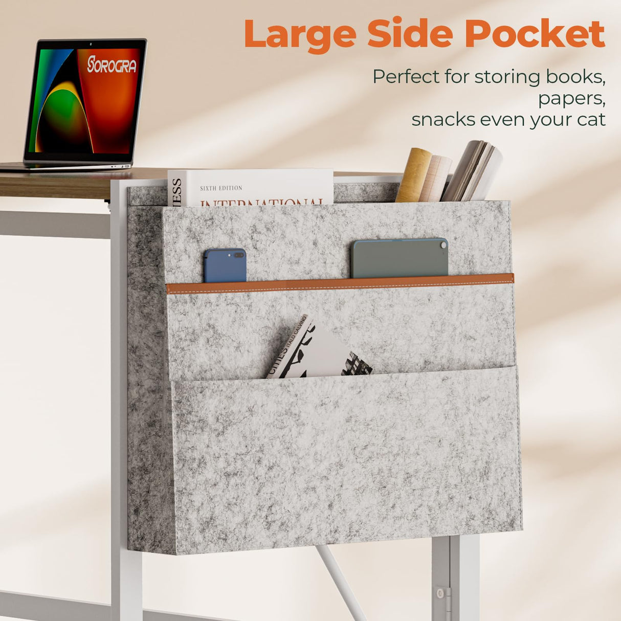 SOROGRA Folding Desk, Small Foldable Desk 39.4 Inch for Small Space, Computer Table Home Office Writing Desk with Storage Bag Headphone Hook, Easy Assembly, Oak SOROGRA