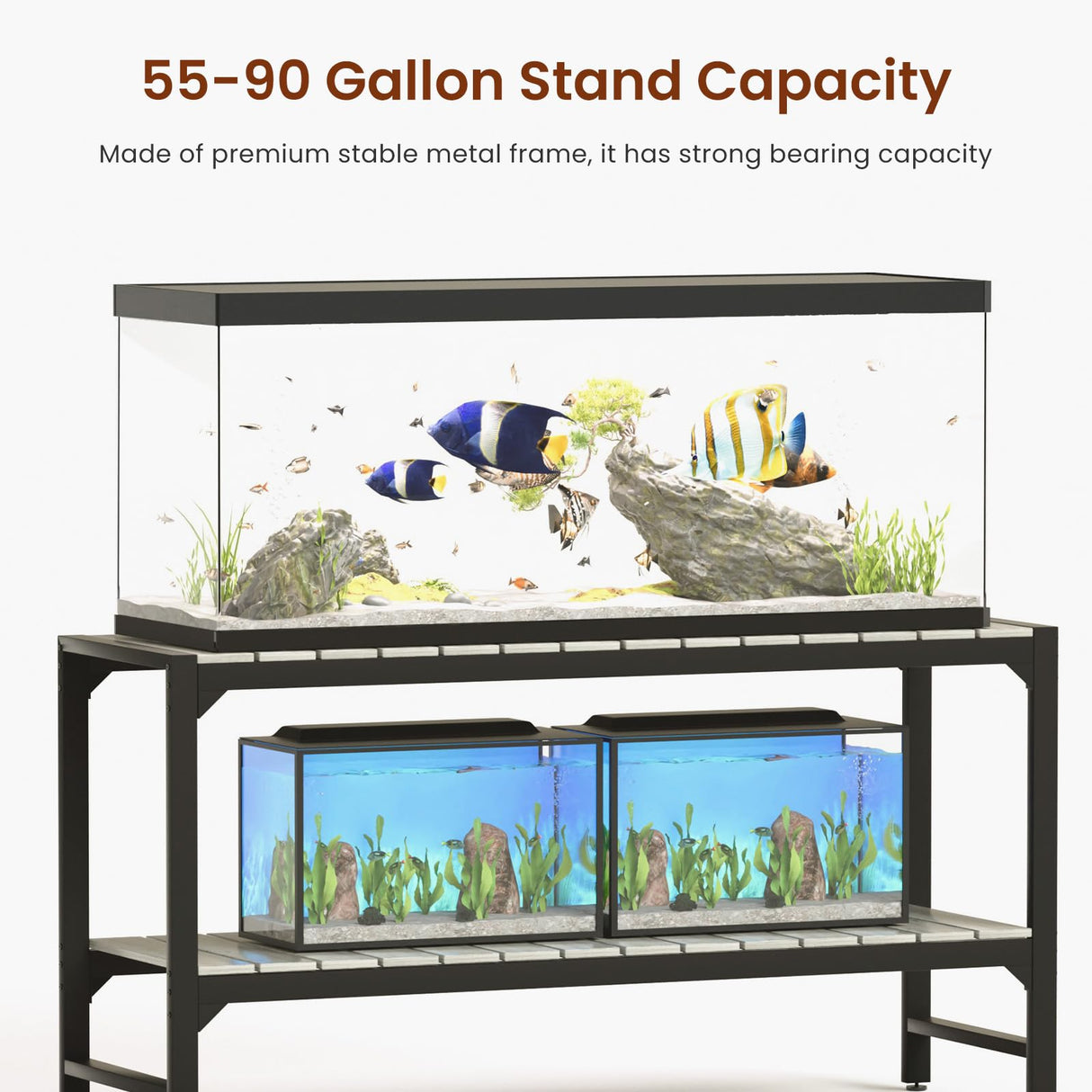 Tatub 55-90 Gallon Fish Tank Stand, Metal Aquarium Stand with 2-tier Open Shelves & Thickened Slats, Heavy Duty Metal Large Aquarium Stand for up to 6 Total Aquariums, 1000 LBS Capacity Per Shelf Tatub