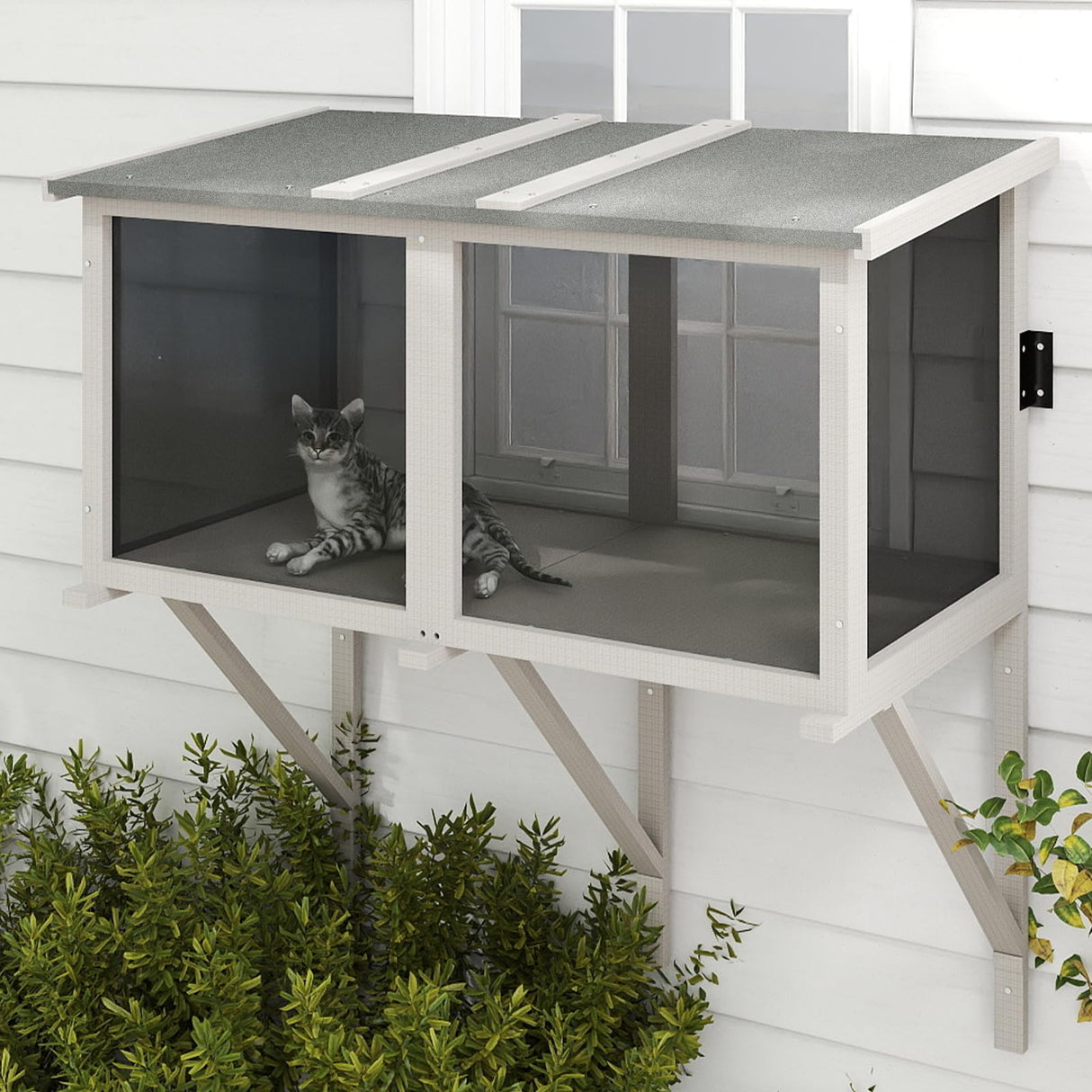 ketive Cat Catio, Expandable Window Box Enclosure for Indoor Cats, Comfortable Wooden Small Pet Perch House Hammock, All-Weather, Keep Bugs Insects Out ketive