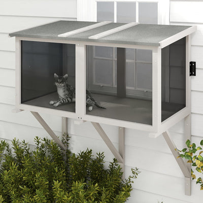 ketive Cat Catio, Expandable Window Box Enclosure for Indoor Cats, Comfortable Wooden Small Pet Perch House Hammock, All-Weather, Keep Bugs Insects Out