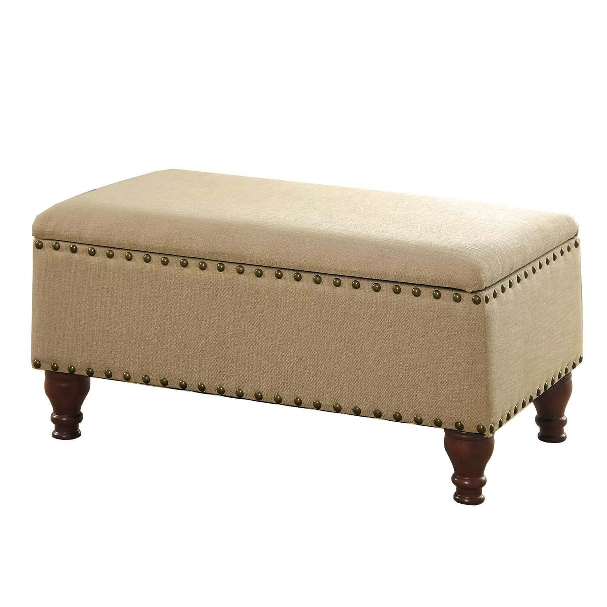 Homepop Home Decor | Upholstered Storage Bench with Nailhead Trim | Ottoman with Storage for Living Room & Bedroom | Decorative Home Furniture (Tan ) Large HomePop