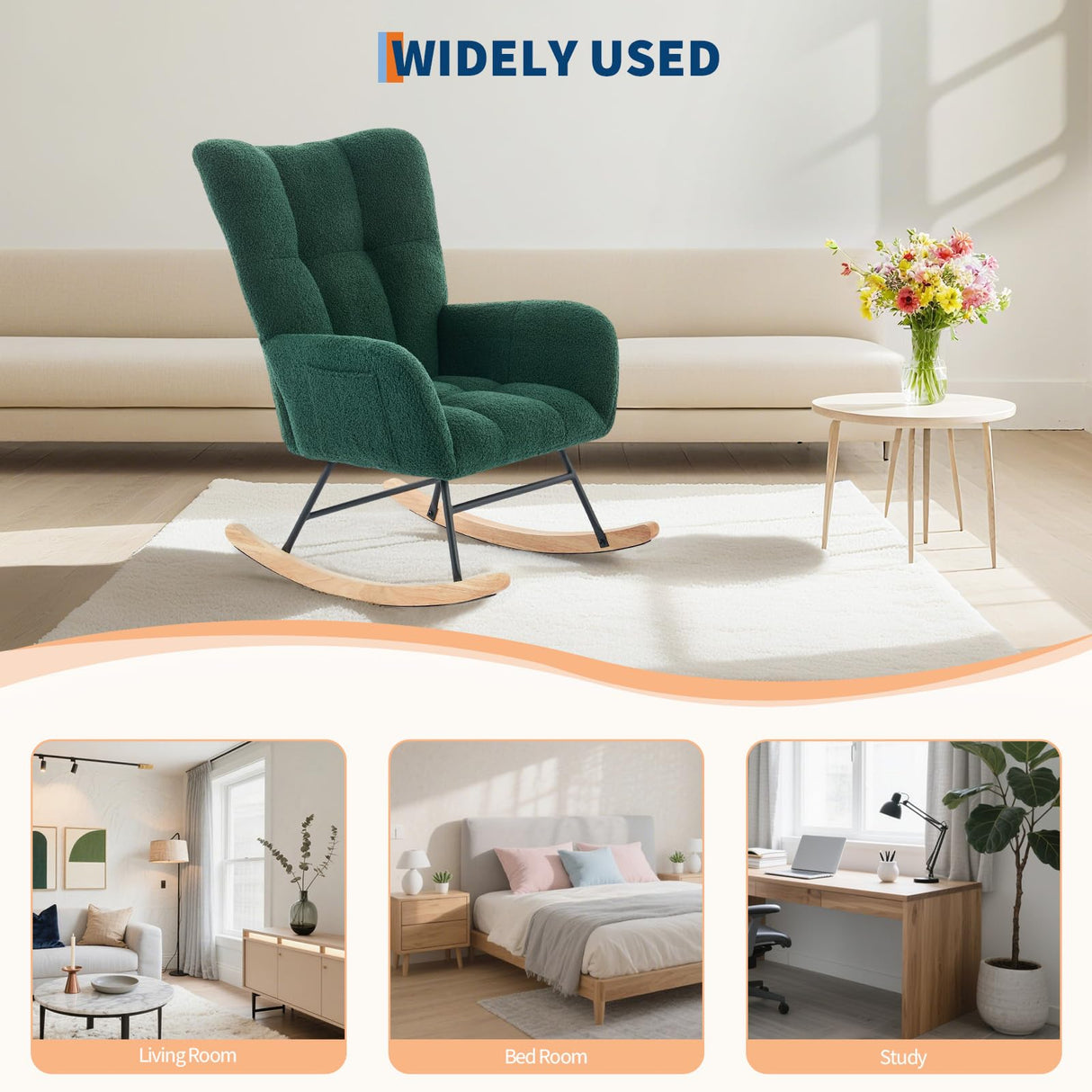 Rocking Chair Nursery Teddy, Upholstered Baby Fluffy Glider Rocker for Adults Small Spaces Indoor, Nursing Chairs for Living Room, Bedroom, Classroom(DarkGreen) GarveeHome