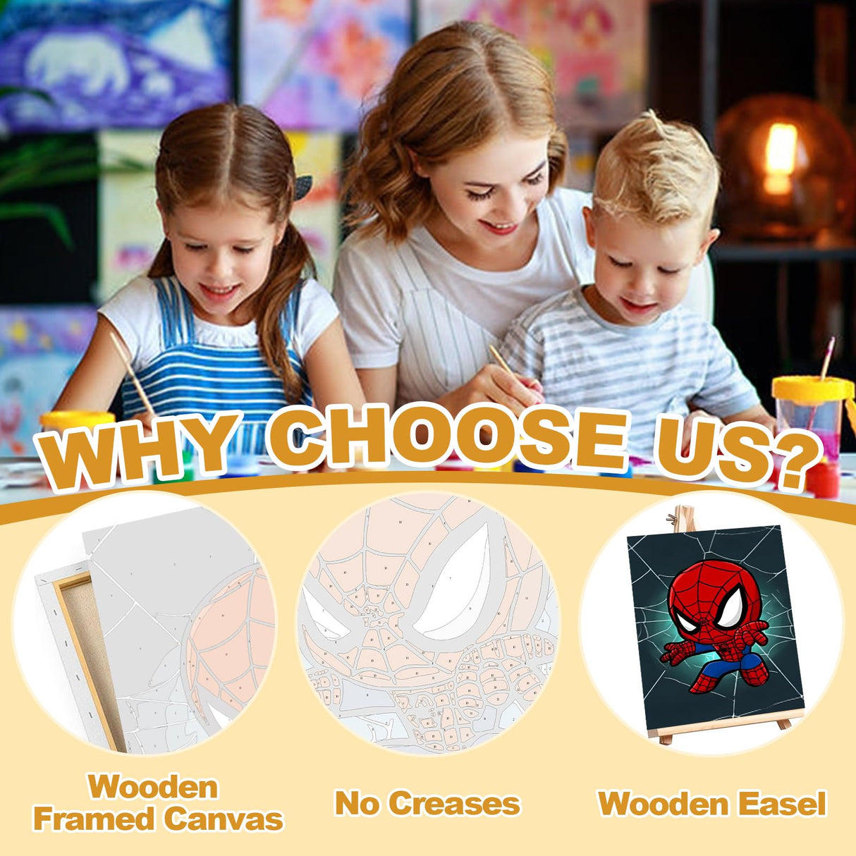 Cartoon Paint by Numbers Kit for Kids with Framed Canvas - with Wooden Easel, Easy Kids Paint by Number Kits Age 8-12, DIY Acrylic Oil Painting Kits with 4 Wooden Brushes Nice Gift Box (12x16 inch) KOJEFCV