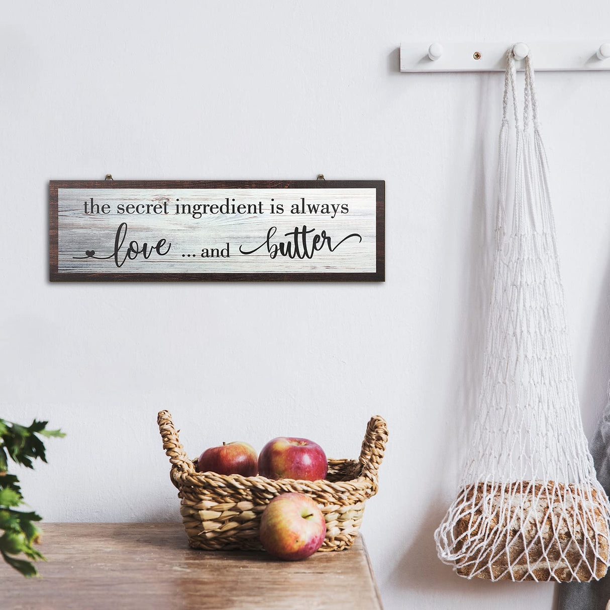 Jetec The Secret Ingredient Is Always Love and Butter Sign Funny Wood Kitchen Sign Funny Farmhouse Wall Decor Rustic Kitchen Wall Decoration, 15.7 x 4.7 Inch(White) Jetec