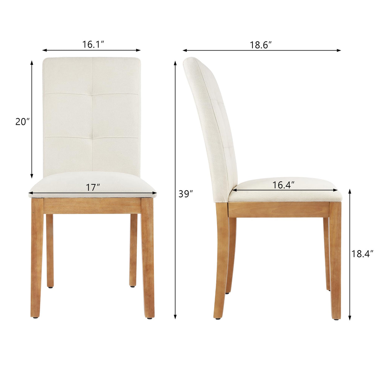 DAGONHIL Dining Chairs Set of 4, Modern Upholstered Fabric Dining Room Chairs, Armless Kitchen Chairs with Wood Legs and Padded Seat for Living Room, Bedroom, Kitchen (Beige) DAGONHIL