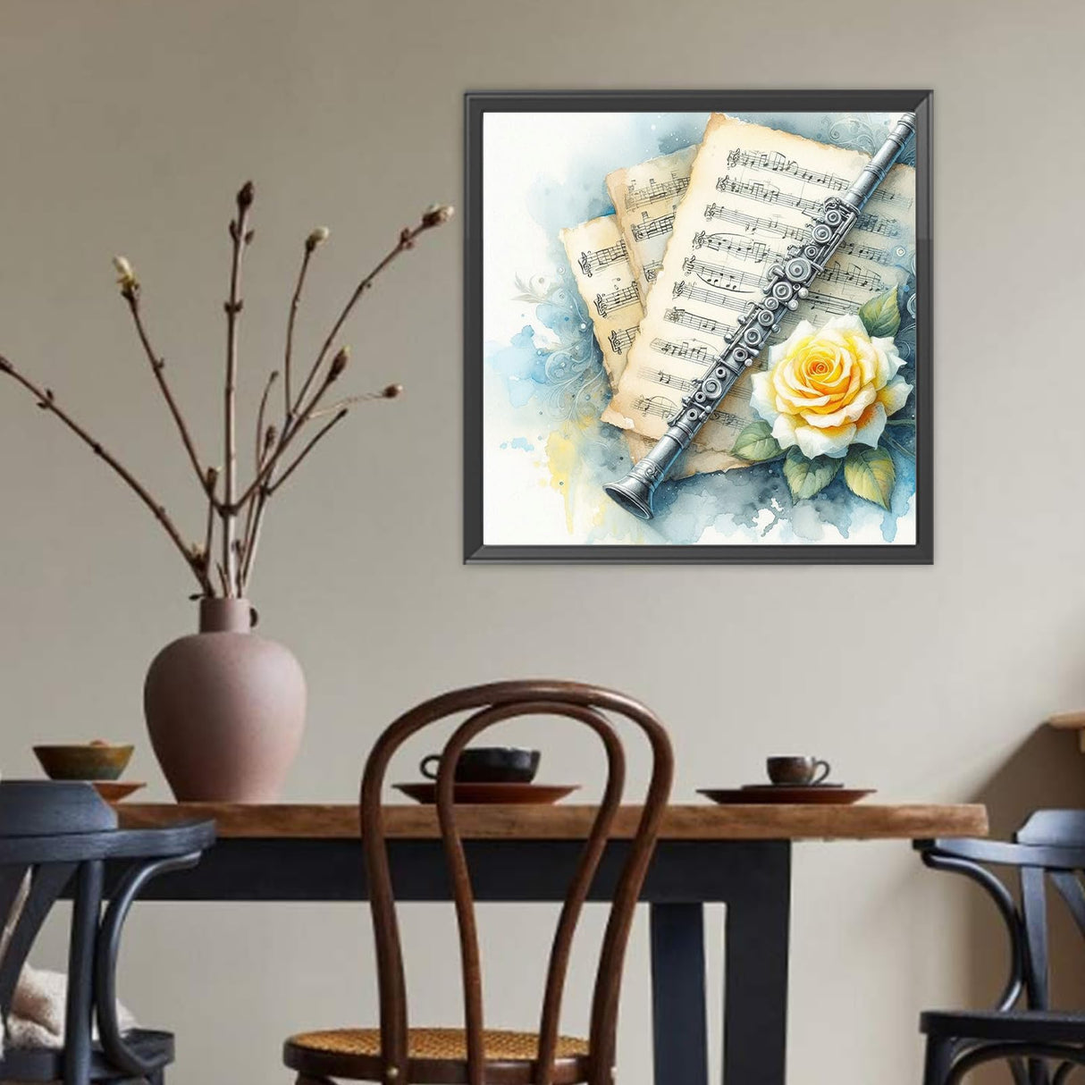 Flute Sheet Music 5D DIY Diamond Art Painting Kits Round Full Drill Diamond Art Paintings Handmade Art Craft for Home Wall Decor 15.75X15.75 in Generic