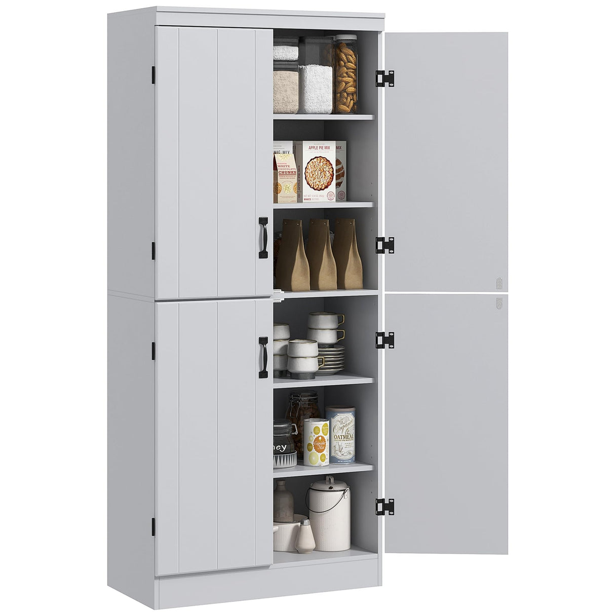 HOMCOM 70" Kitchen Pantry Cabinet, Freestanding Storage Cabinet with 4 Doors and 2 Adjustable Shelves for Dining Room, Gray HOMCOM