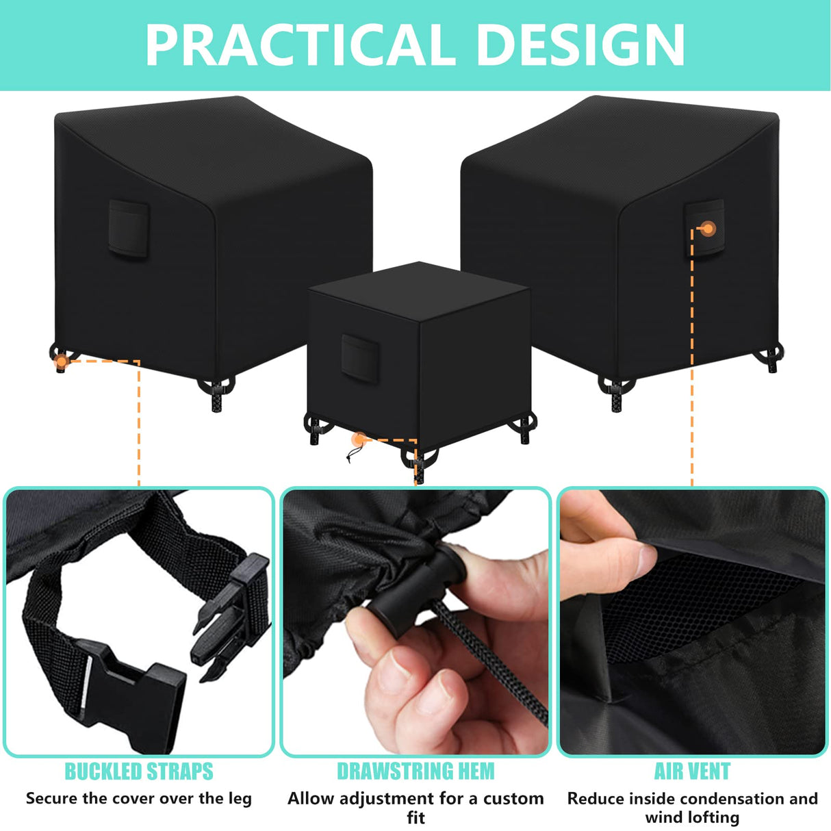 Kovshuiwe 3 Piece Outdoor Veranda Patio Garden Furniture Cover Set with 600D Oxford Fabric Durable and Water Resistant Fabric, Fit Outdoor Wicker Patio Furniture Sets/Rattan Chair Sets(only Cover) Kovshuiwe