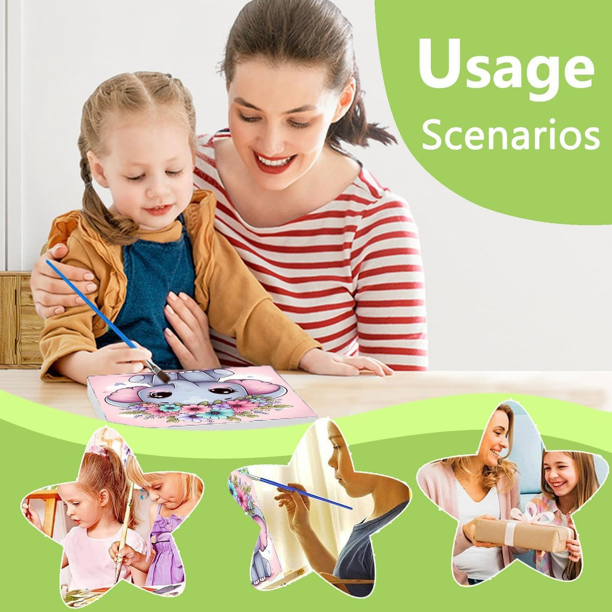 cviokrdu Elephants Paint by Numbers Kit for Kids with Frame - Wooden Easel, Animals Paint by Numbers for Kids Ages 4 8 12, Easy Acrylic Oil Painting Kits for Home Wall Decoration 8x8 inch cviokrdu