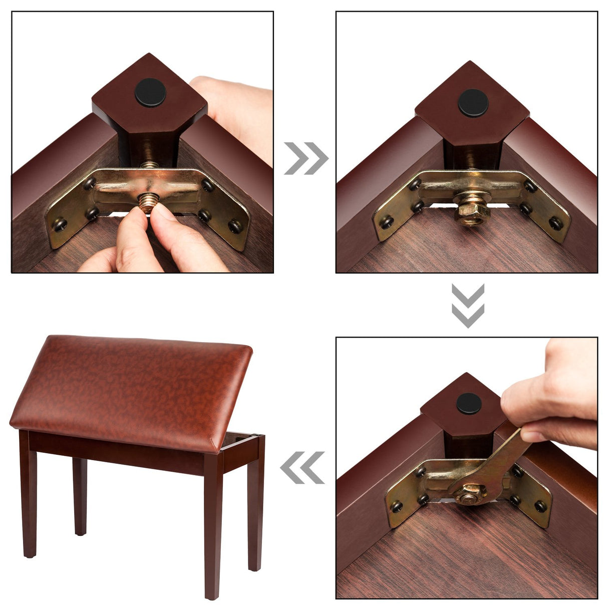 Bonnlo Brown Duet Piano Bench with Storage Compartment and Thick Cushion Hinged top Artist Duet Seat Bonnlo