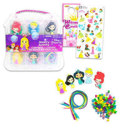 Disney DIY Necklace Activity Kit for Kids - Bundle with Princess Jewelry Making Kit with Beads and Charms Plus Stickers, More | Disney Princess Arts and Crafts for Girls