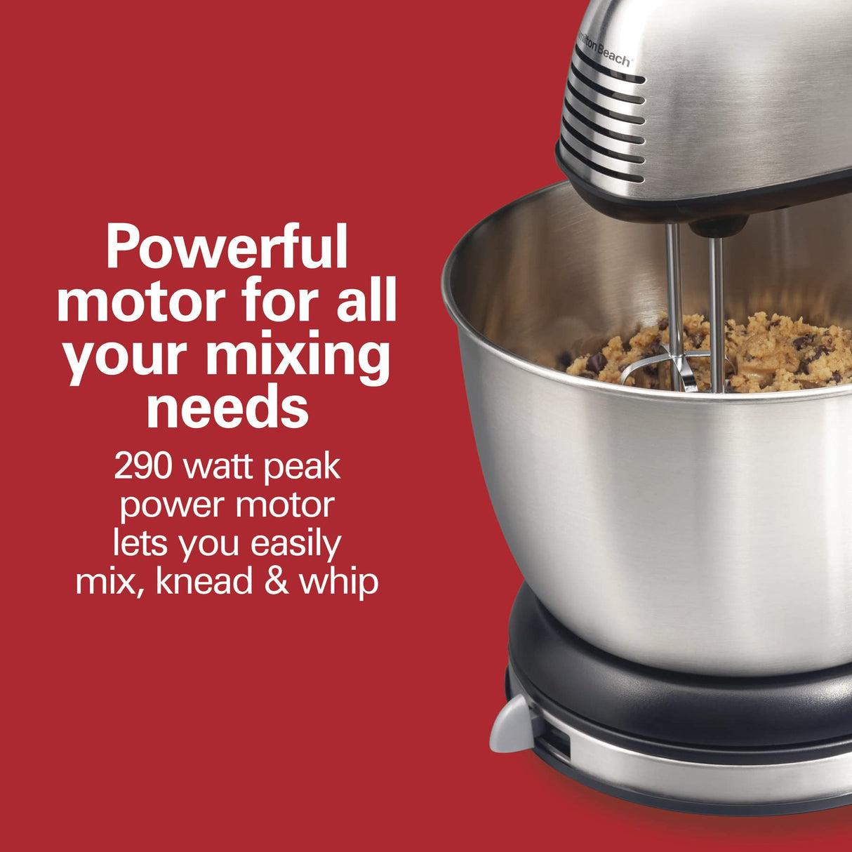 Hamilton Beach Classic Stand and Hand Mixer, 4 Quarts, 6 Speeds with QuickBurst, Bowl Rest, 290 Watts Peak Power, Black and Stainless Hamilton Beach