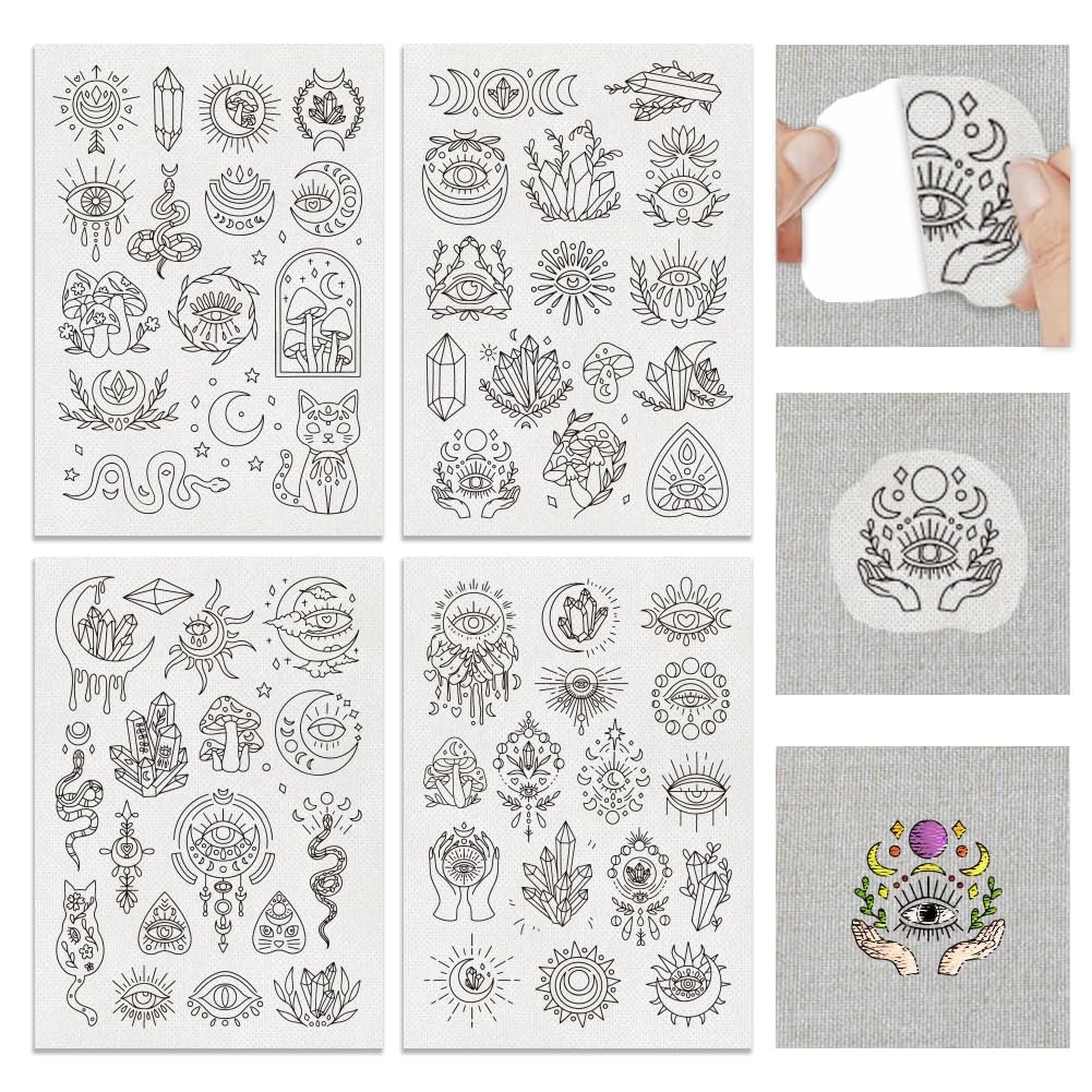 BENECREAT 4Sheets 63Pcs Water Soluble Embroidery, 11.7x8.3inch Devil's Eye Pattern Transfers Water Soluble Stabilizer for Embroidery Stick and Stitch Embroidery Designs BENECREAT