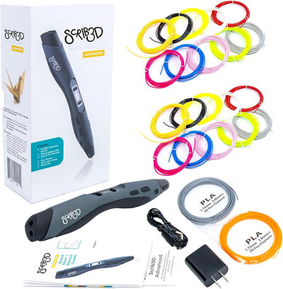 SCRIB3D Advanced 3D Printing Pen with 2 Starter Colors and PLA Refill Pack with 10 Assorted Colors