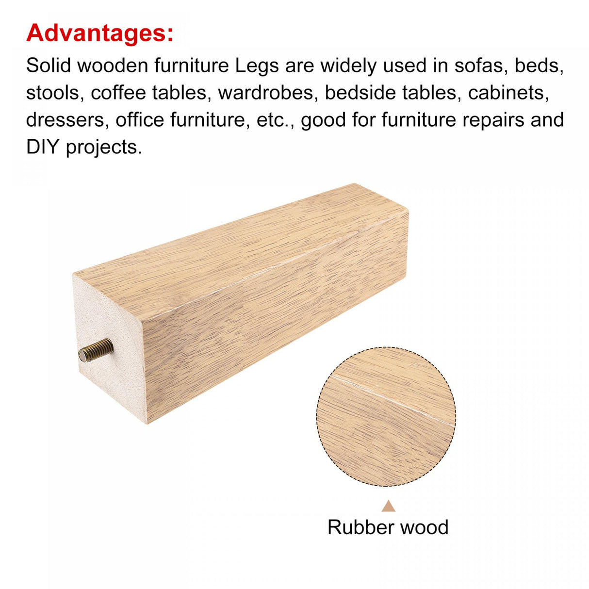 uxcell Furniture Legs, 7 Inch(180mm) Set of 4 Square Solid Wood Couch Legs Feet Chair Table Feet Sofa Support Replacement Parts, Light Brown uxcell