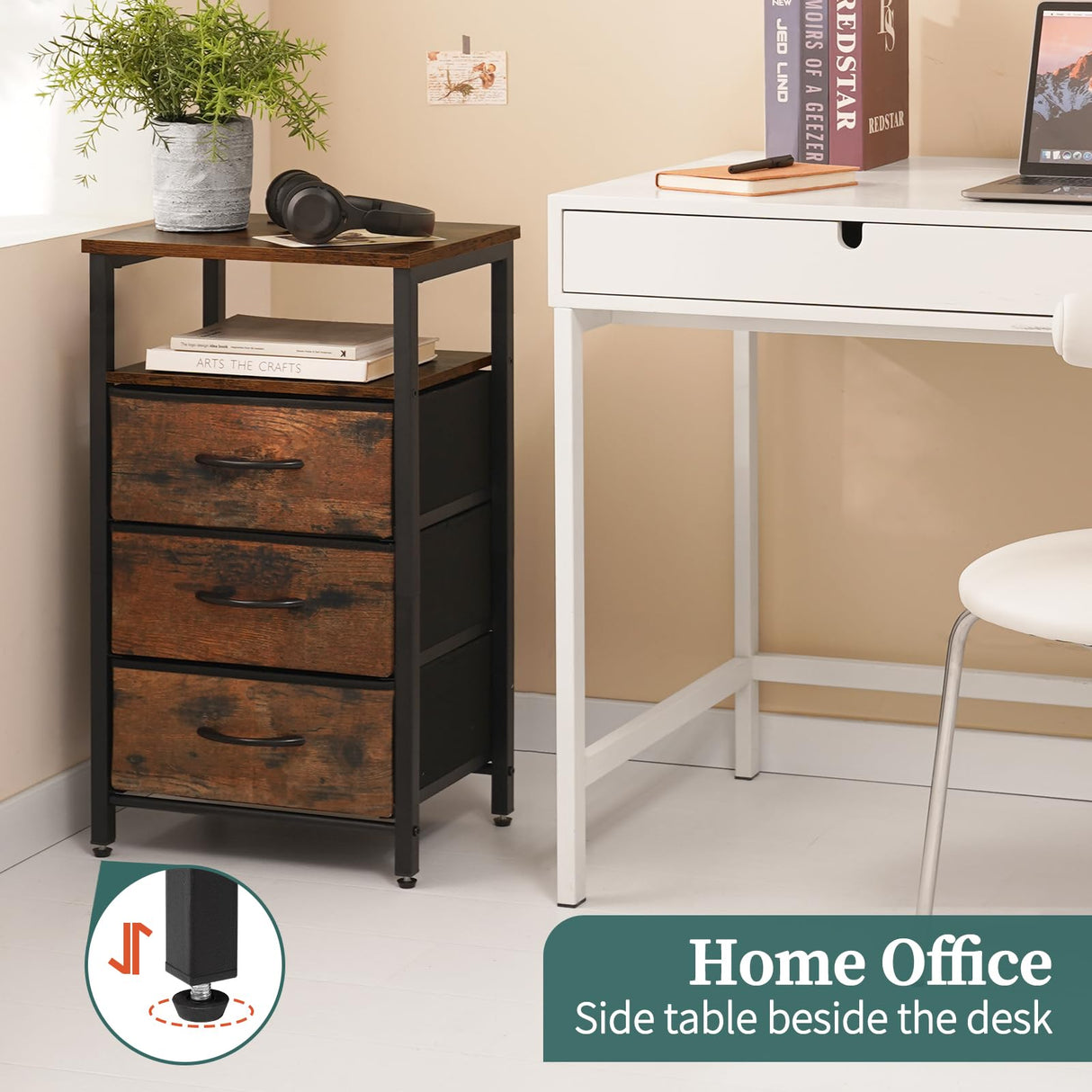 Yoobure Night Stand with Charging Station, 16 Colors LED Nightstand with USB Ports and Outlets, End Table with 3 Fabric Drawers and Storage Shelf, Bedside Tables Small Dresser for Small Space Brown Yoobure