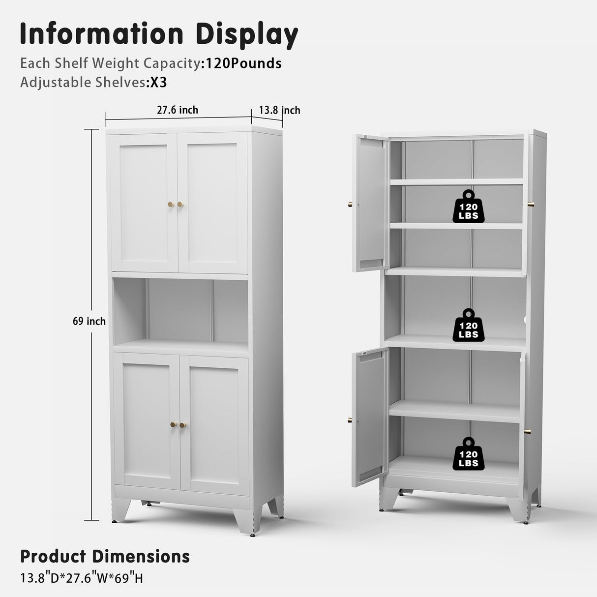 Boegica 69" Tall Modern Kitchen Pantry,Metal Storage Cabinet with Adjustable Shelves,Pantry Storage Cabinet with 6-Tier,Freestanding Cupboard for Kitchen,Dining Room,Living Room,Bathroom,White Boegica