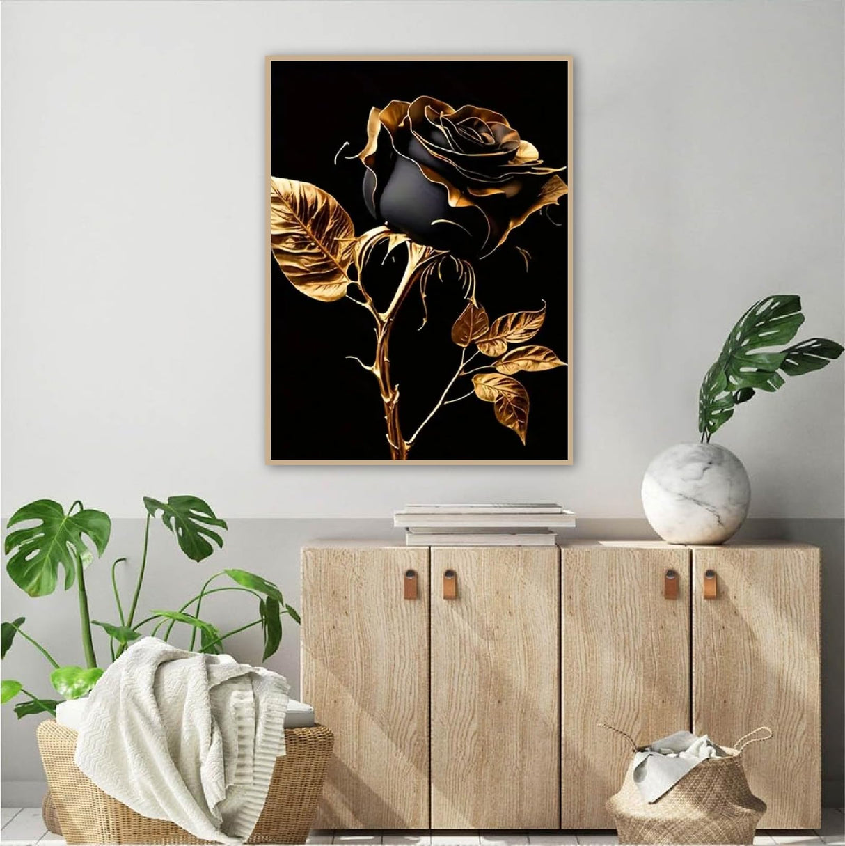 JFYHAB Rose Flower Diamond Art Kits for Adults,5D Full Round Drill Diamond Painting Kits for Beginners,DIY Glod Rose Diamond Dots Paintings Picture Arts Craft for Adults,Home Wall Decor 12 X 12Inch JFYHAB