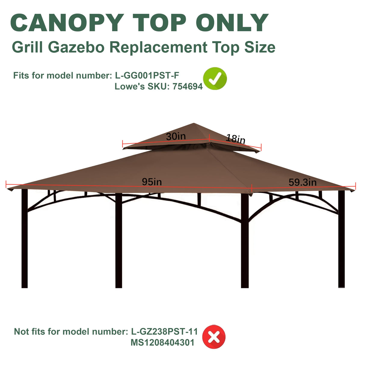 JANCANOPY Gazebo Replacement Cover for Grill Gazebo Model L-GG001PST-F, (Brown) JANCANOPY