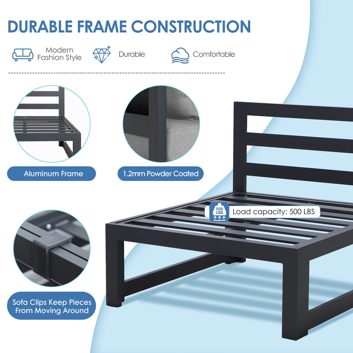 NICESOUL 8 Piece Extra Large Modern Aluminum Outdoor Sofa, 29" Deep Wide Seating, 500 lbs Durable Sectional Set for Heavy People, Rust Resistant Patio Furniture Set for Backyard Poolside, Light Gray NICESOUL