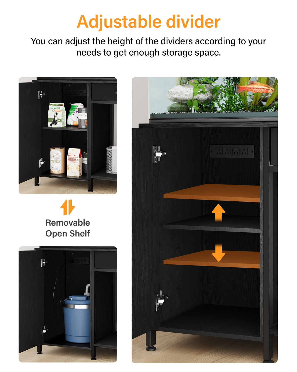 FILKO 40-50 Gallon Fish Tank Stand: Sturdy Aquarium Stand with Storage for 40-50 Gallon Fish Tank - Metal Terrarium Table Cabinet with Power Outlet for Reptile Turtle (40-50 gallon) FILKO