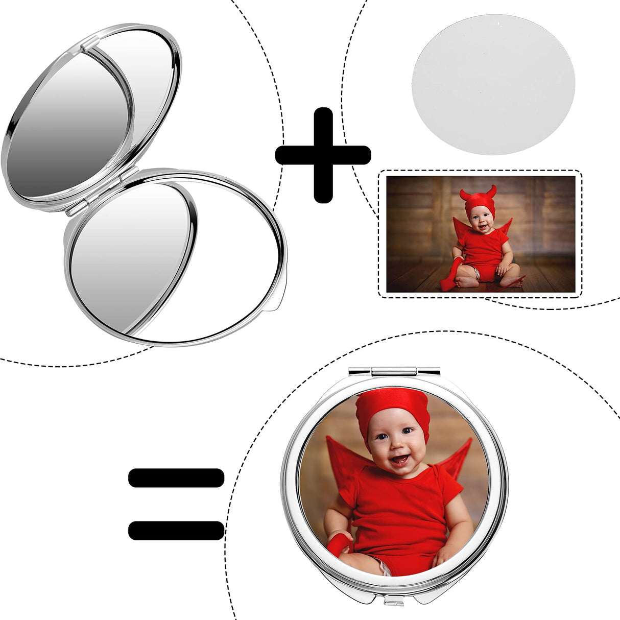 6 Pieces Sublimation Pocket Makeup Mirror Sublimation Metal Compact Mirror Sublimation Travel Makeup Mirror for Women Men Home Travel Use Jetec