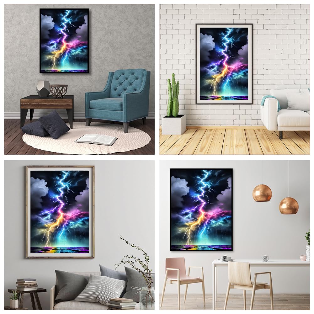 JFYHAB Lightning Diamond Art Kits for Adults, Lightning Diamond Painting Kits for Beginners, DIY 5D Sky Diamond Painting with Round Gem Art Kits for Adult for Gift Home Wall Decor 12x16 Inch JFYHAB