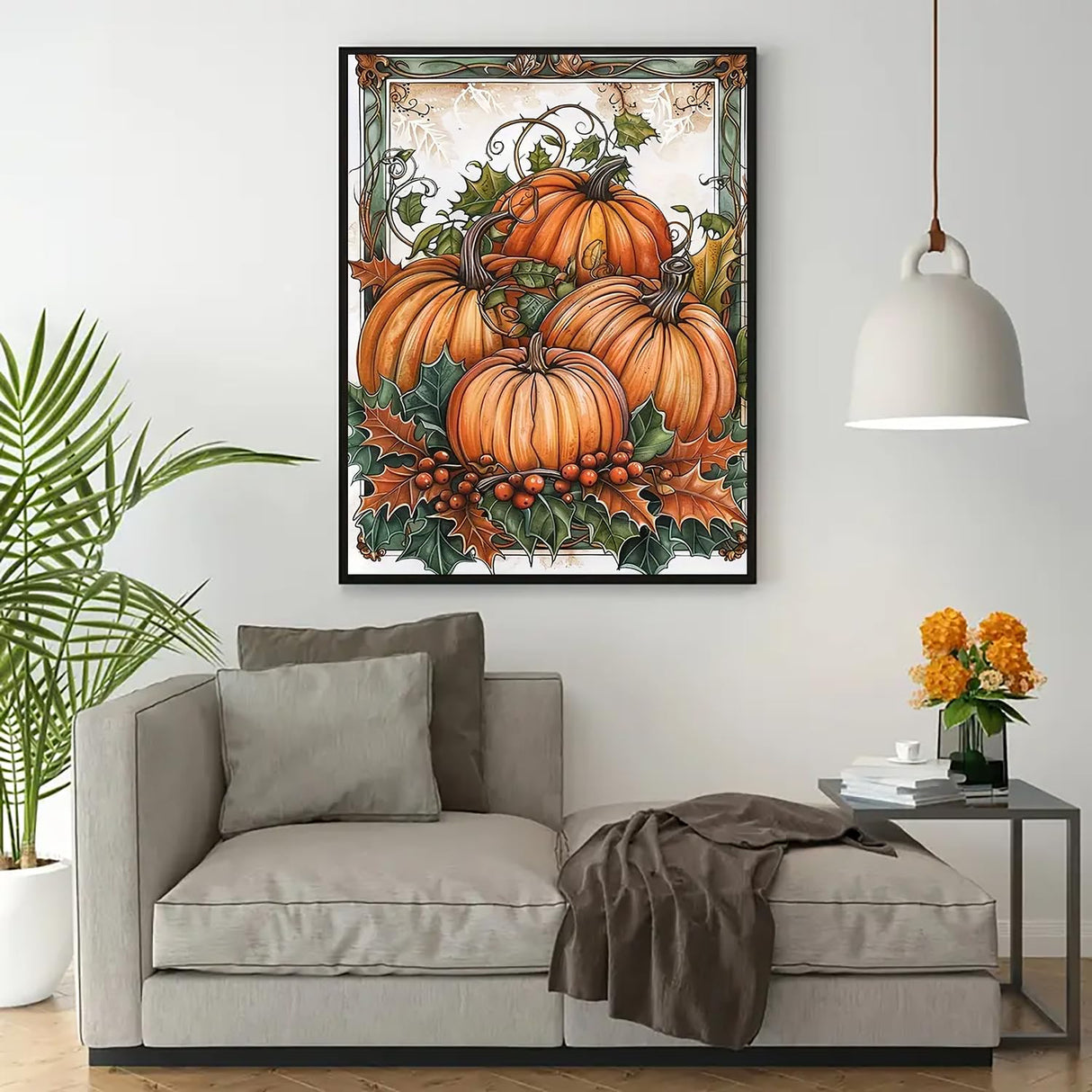 VCLKDIY Fall Pumpkin Leaf Diamond Art Kits for Adults, 5D Diamond Painting Kits for Adults Beginners, DIY Full Round Drill Diamond Dot Painting Gem Art Kits for Adult, Home Wall Decor 11.8x15.7 Inch VCLKDIY