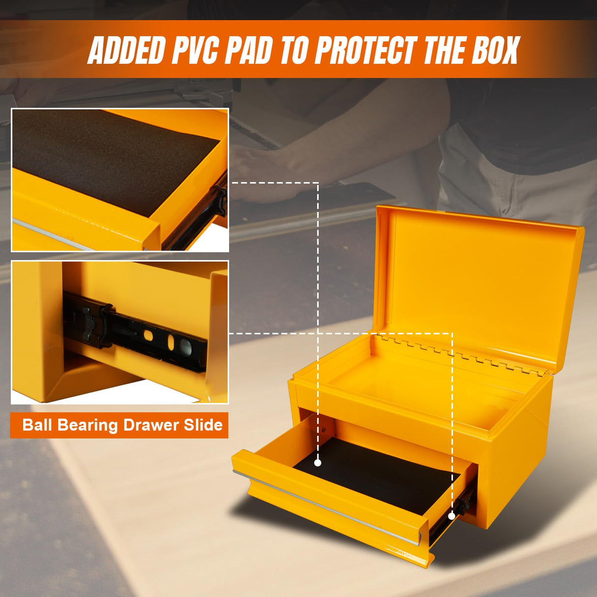 Torin APBT701YB 10" Mini Portable Steel Tool Box with Drawer for Home, Garage or Workbench, Yellow Torin