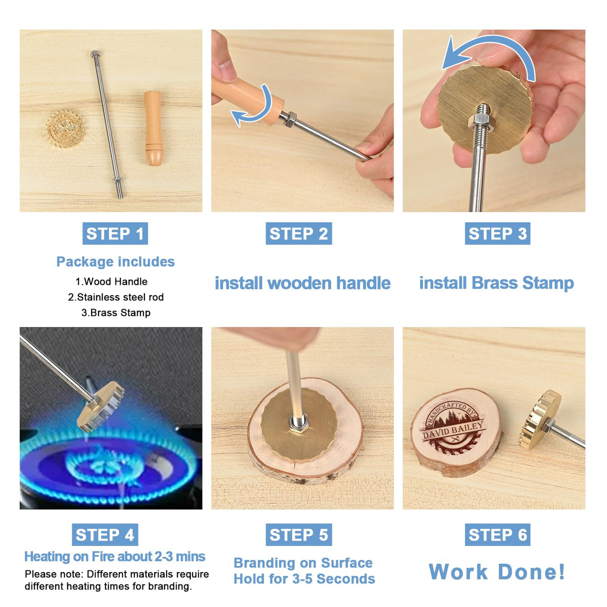 Custom Brass Branding Iron by KAINSY - Personalised Logo Stamp for Wood, Leather, and More (4 Inches) KAINSY