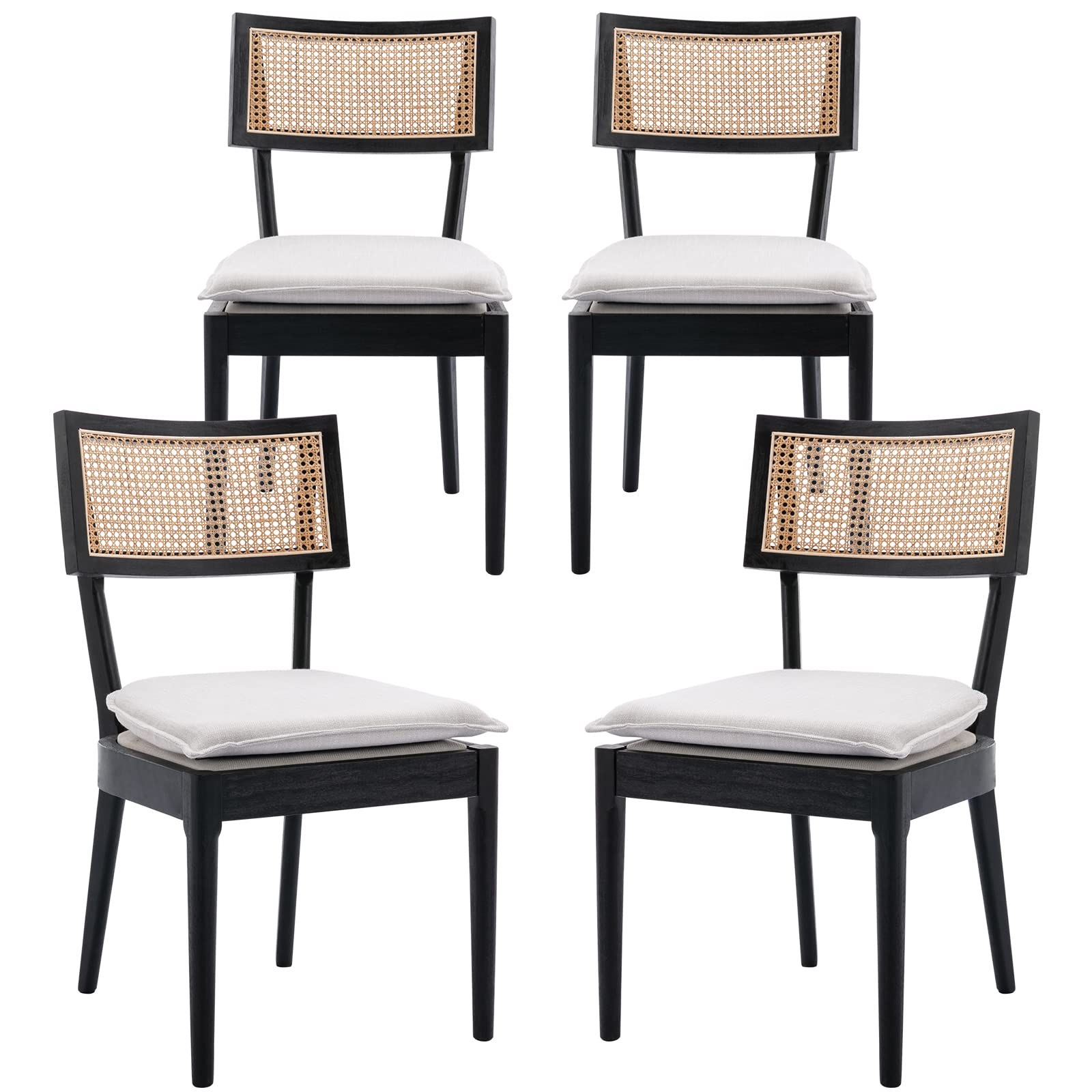 QUINJAY Rattan Farmhouse Dining Chairs Set of 4, Linen French Country ...