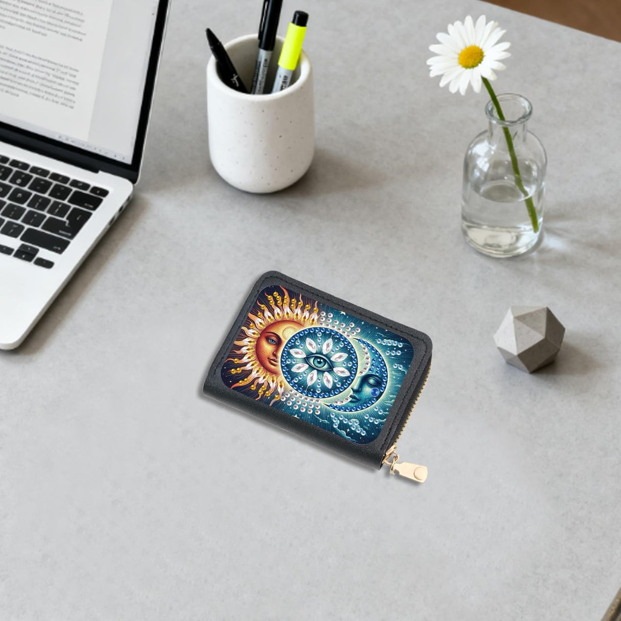 JISHSHAY Diamond Painting Credit Card Holder Sun Diamond Art Credit Card Wallet Moon Gem Art Wallet Eye Gem Painting Coin Purse Sun Moon Embroidery Billfold Mosaic Kits for Adults Billfold JISHSHAY