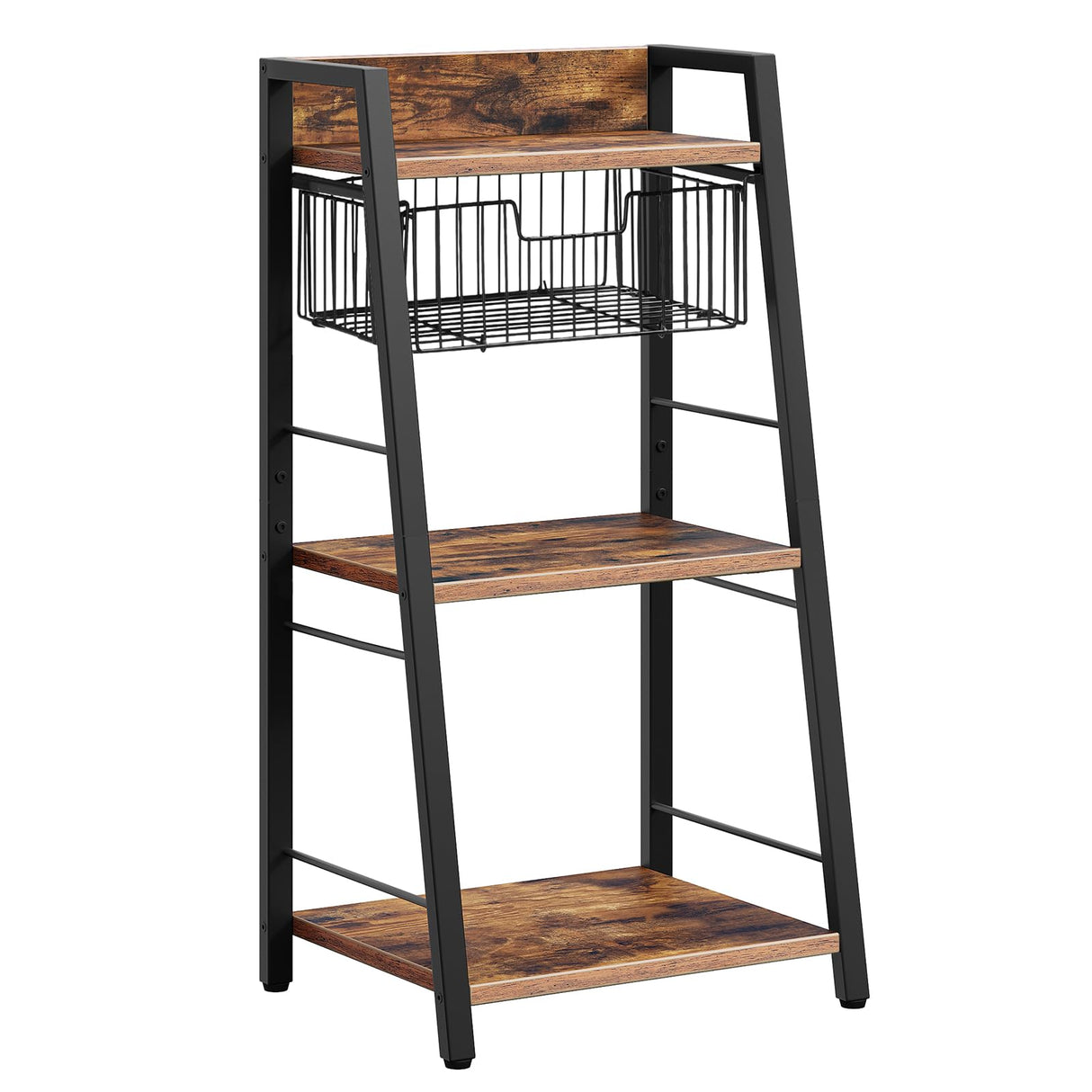 HOOBRO 3-Tier Ladder Shelf, Floor Standing Bookshelf, Storage Shelf with Drawer, Bookcase, Corner Bookshelf, Space Saver, for Bathroom, Living Room, Study, Office, Rustic Brown and Black BF09CJ01 HOOBRO