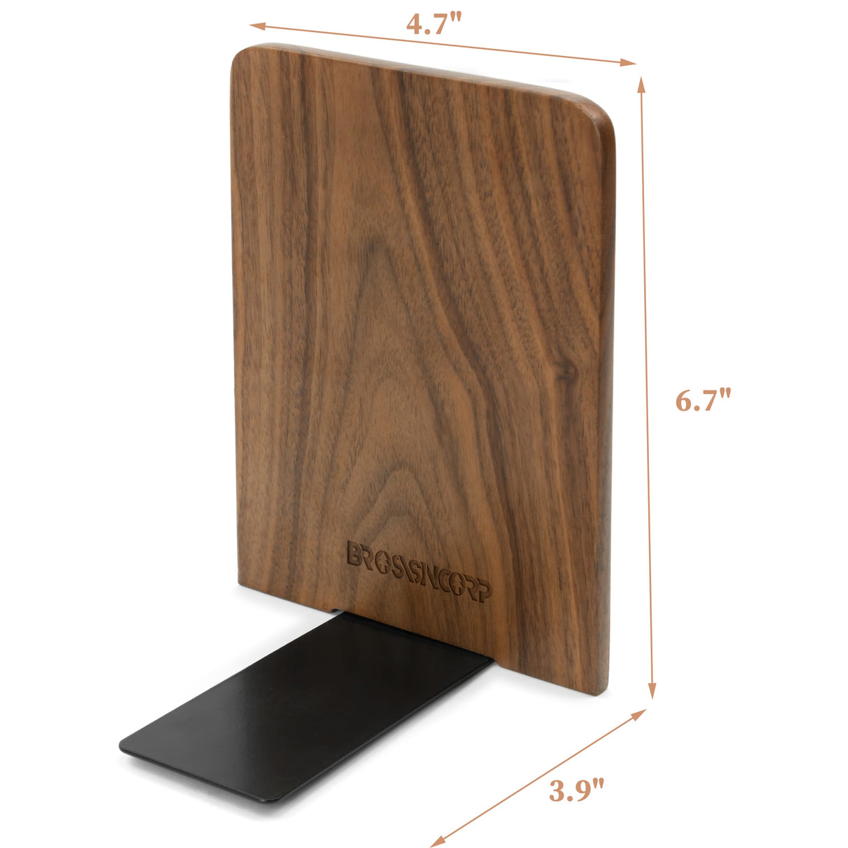 Brosisincorp Walnut Wood Book Ends, Heavy Duty Bookends for Shelves Sturdy Non-Skid Book Stand for CDs - 6.69 x 4.72 x 3.94 in(1 Pairs, Large) Brosisincorp