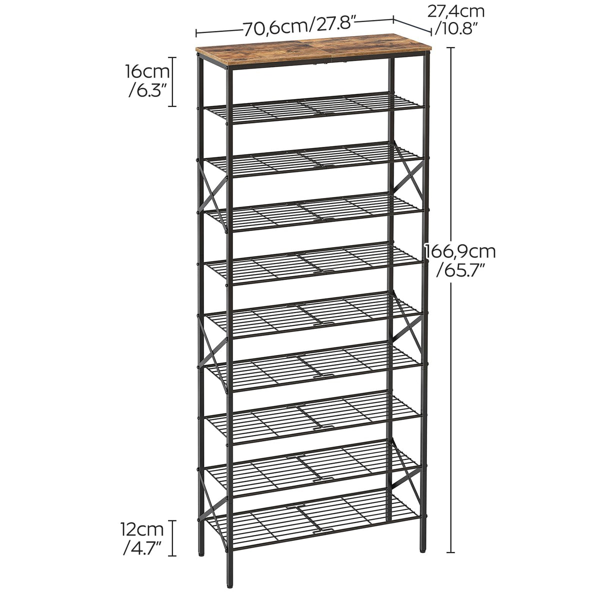 YATINEY 10 Tier Shoe Rack, Shoe Storage Organizer, Large Capacity Shoe Shelf Holds 40 Pairs of Shoes, Durable and Stable, for Entryway, Hallway, Closet, Dorm Room, Rustic Brown SS10BR YATINEY