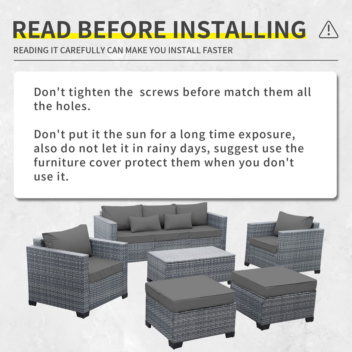 Lviden 6 Pieces Wicker Patio Furniture Sets Outdoor Conversation Set PE Rattan Sectional Sofa Couch with Storage Table and Grey Cushions Lviden